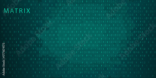 Abstract digital matrix of binary code with glowing green numbers on a dark textured background