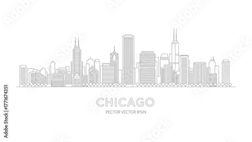 Chicago Skyline: A minimalistic depiction of Chicago's iconic skyline, showcasing its architectural marvels in a clean and modern design.