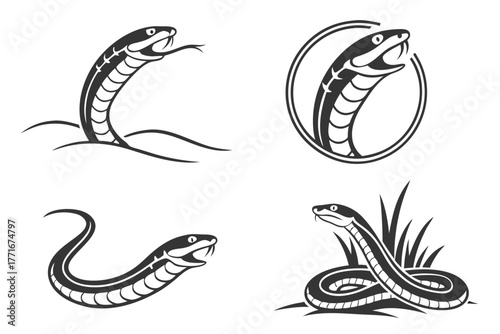 Minimalist garter snake icon set for design projects