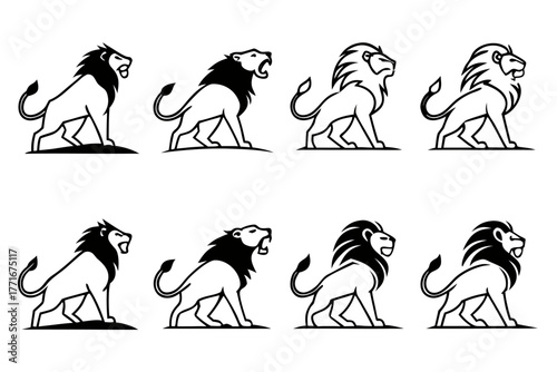 Minimalist geometric lion mane icon set in black and yellow