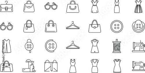 Fashion and Clothing Line Icons Vector Set for E-commerce and Design