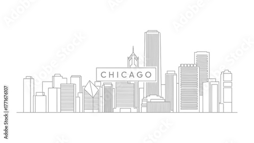 Chicago Skyline Illustration: Minimalist line art captures the essence of a sprawling cityscape, with iconic buildings and urban landscapes. 