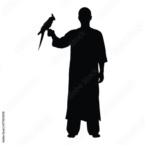 Silhouette of a man in traditional arab clothing holding a falcon elegant pose capturing cultural heritage and the sport of falconry silhouette