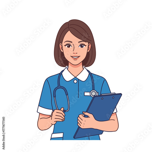 Nurse Cartoon Illustration Healthcare Professional with Stethoscope
