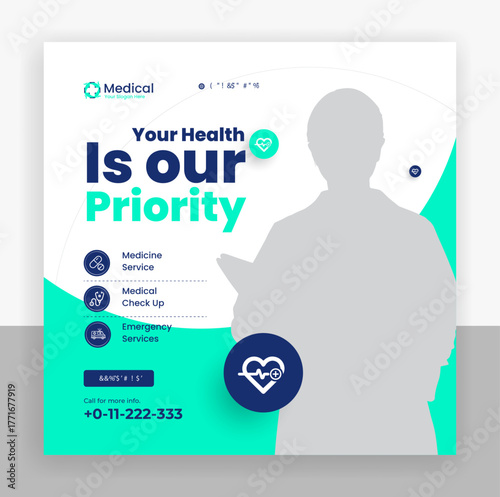 Medical healthcare social media post design template 