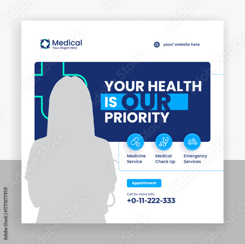 Medical healthcare social media post design template 