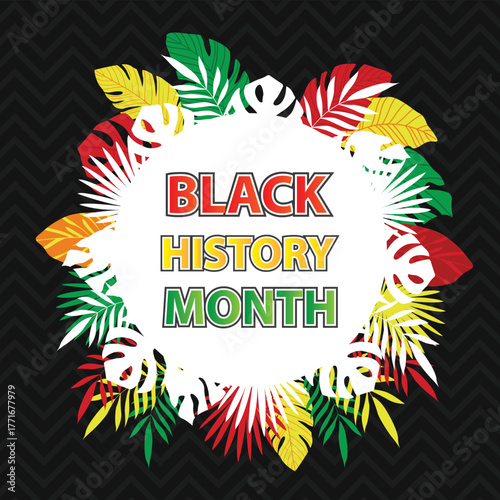 BLACK HISTORY MONTH DESIGN WITH RED YELLOW AND GREEN COLOR CIRCLE PLANT