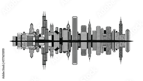 Cityscape Symphony: A captivating visual representation of a cityscape, transformed into a dynamic sound wave pattern, capturing the rhythm and pulse of urban life.
