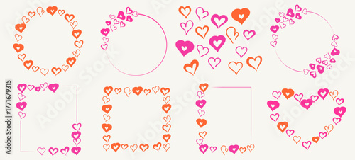  Pink and red heart frame set– romantic love border design	