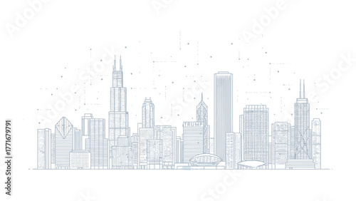 Urban Canvas: A mesmerizing, abstract skyline rendered in soft, elegant lines, inviting the eye to explore the grandeur of a city's architectural marvels. 