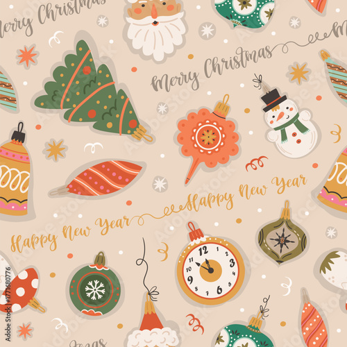 Vector Christmas seamless pattern with Retro Christmas balls.