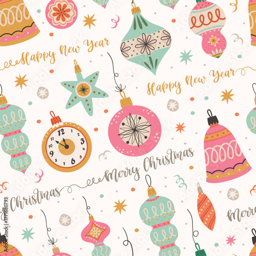 Vector Christmas seamless pattern with Retro Christmas balls.