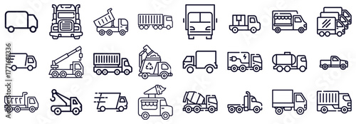 Diverse Collection of Truck Icons for Transportation and Logistics