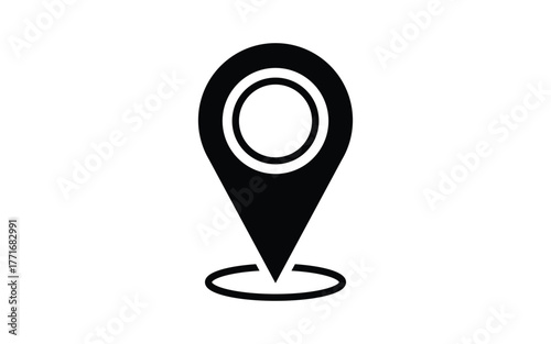 Simple black location pin icon on a white background representing a destination marker