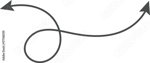 Dual sided Hand drawn curve line arrow. Double side curved outline arrows set. two side Wavy line arrow collection. zigzag arrows