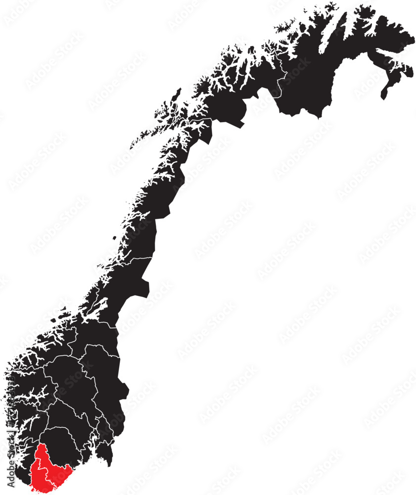 Fototapeta premium Vector Map of Agder County on Map of Norway