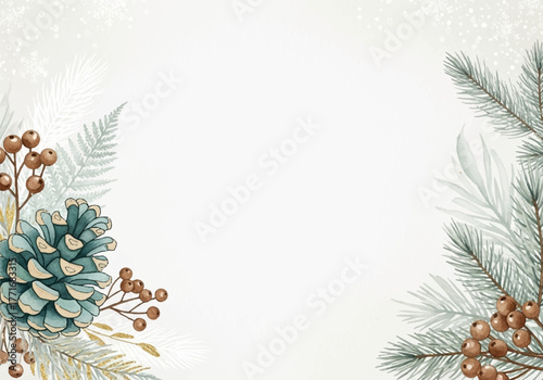 Beautiful watercolor holiday background with pinecone and berries, perfect for festive greetings and winter designs