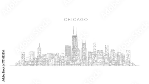 Chicago Skyline Illustration: A minimalist depiction of Chicago's iconic skyline, showcasing the city's unique architectural landscape in a clean, modern design.