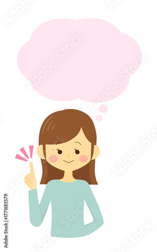 吹き出し付きのひらいたポーズの女性のイラスト