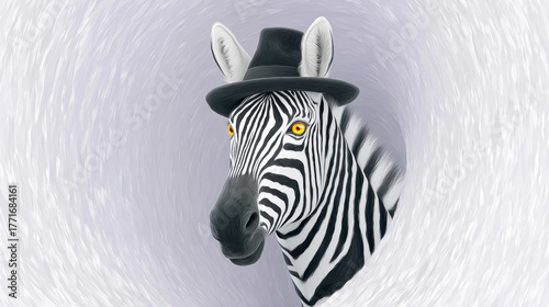 Secret agent, A zebra disguised as a secret agent hides playfully in a black and white environment, showcasing creativity and humor.