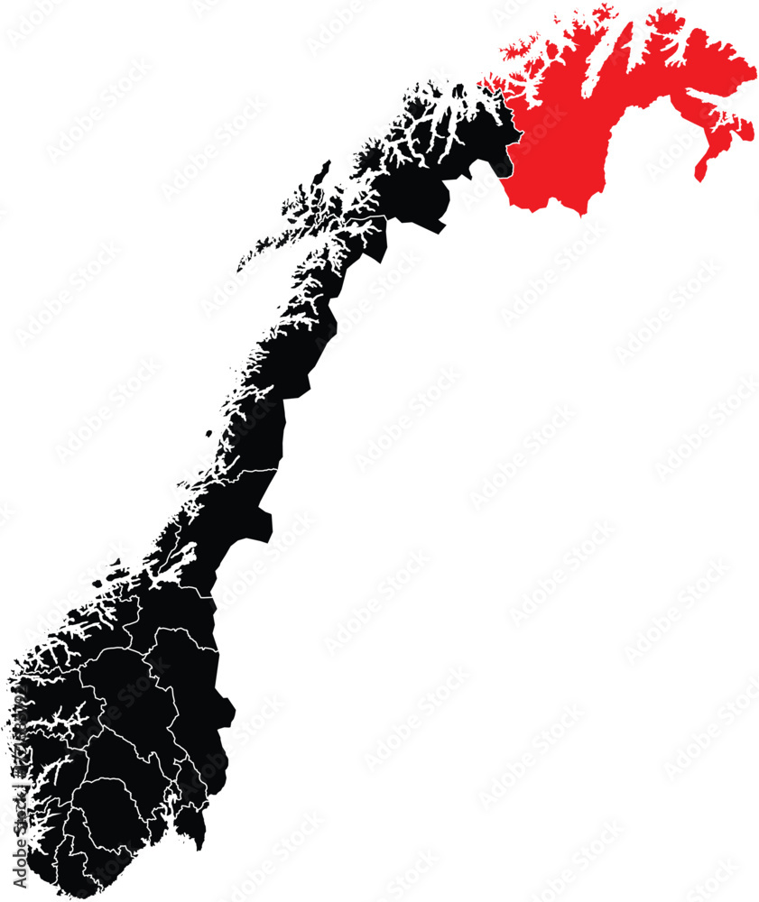 Obraz premium Vector Map of Finnmark County on the Map of Norway