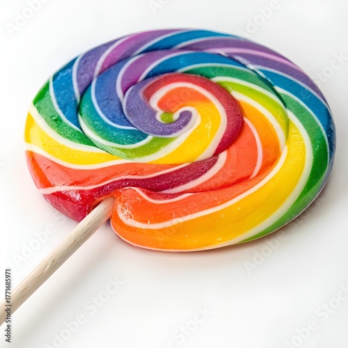 Colorful Spiral Lollipop on White Stick – Bright Candy Swirl
