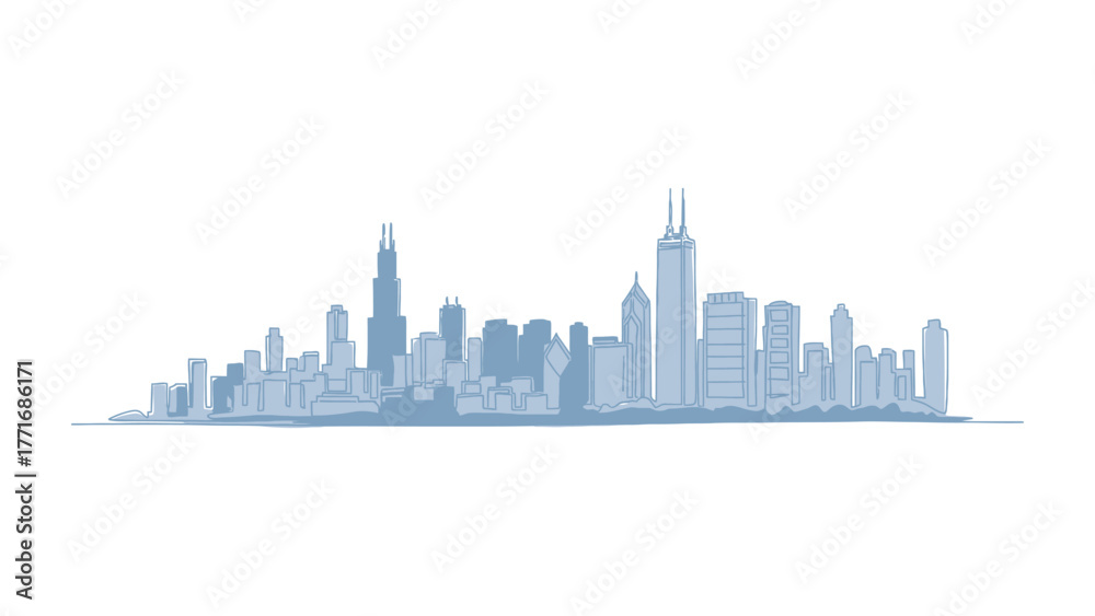 Fototapeta premium City Skyline Silhouette: The elegant outline of a modern city's skyline, showcasing iconic skyscrapers and urban development against the sky.