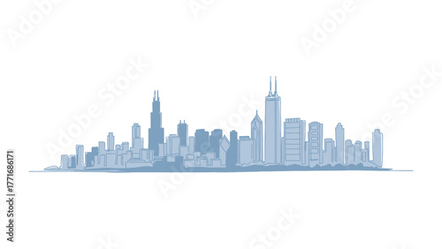City Skyline Silhouette: The elegant outline of a modern city's skyline, showcasing iconic skyscrapers and urban development against the sky.