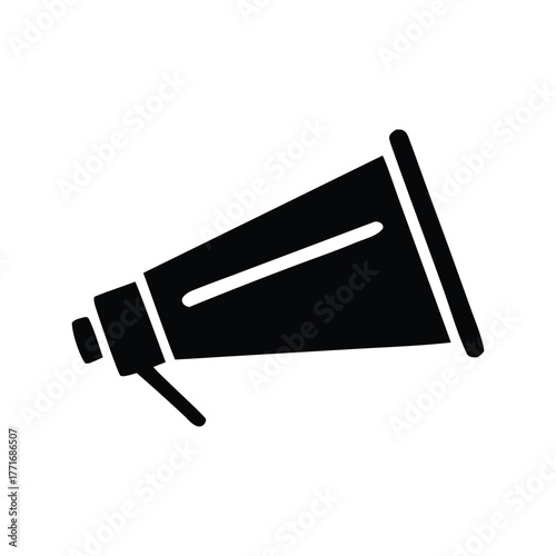 Dynamic black silhouette icon of a classic megaphone, symbolizing communication, announcement, or broadcasting, ideal for various media and design projects requiring attention