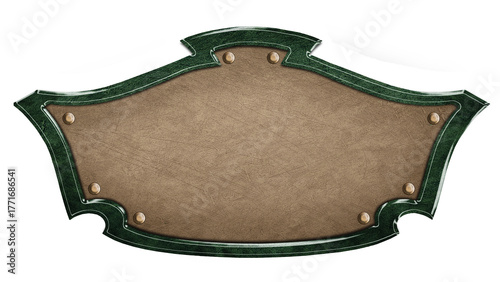 Vintage leather signboard in dark stone frame isolated on white background