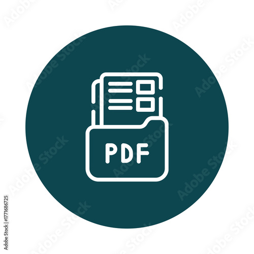 Simple line art icon of a pdf document folder with pages isolated on transparent background