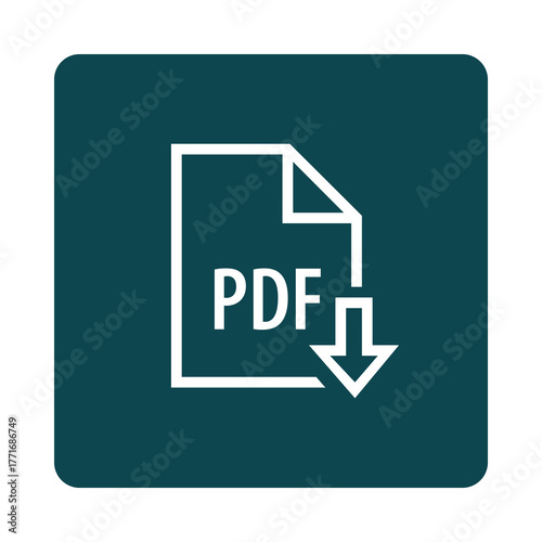White pdf download icon with a down arrow isolated on transparent background