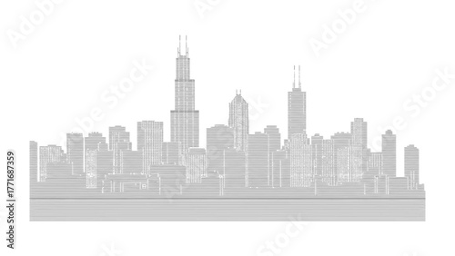 Urban Silhouette: The skyline of a vibrant metropolis stretches across the horizon, showcasing iconic architectural wonders with clean lines, conveying sophistication.