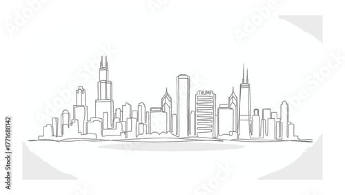 Urban Silhouette: A minimalistic outline of a sprawling cityscape, showcasing architectural diversity and a sense of urban development.