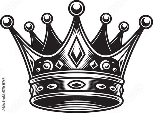 Elegant Royal Crown in Black and White: Symbol of Power, Authority, and Regal Sophistication