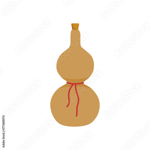 chinese traditional wine bottle flat design vector illustration. Gourd calabash design, chinese bottle and drink, calabash vector icon, vector graphics