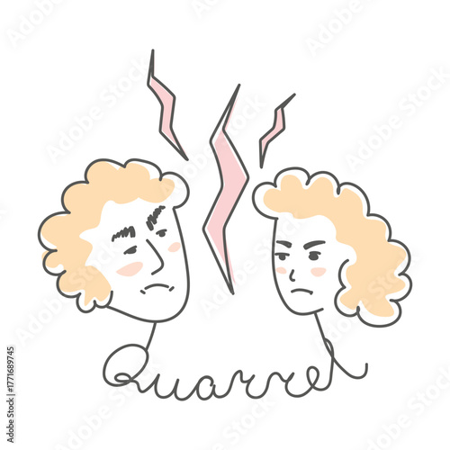 A quarrel between a man and a woman. Family psychology. Clarification of relationships and conflict situations. Vector line illustration.