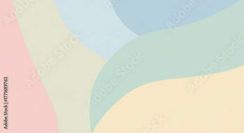A gentle pastel palette of abstract curved lines, flowing across the frame, creating a calming visual experience, evoking a sense of tranquility and serenity. vector illustration