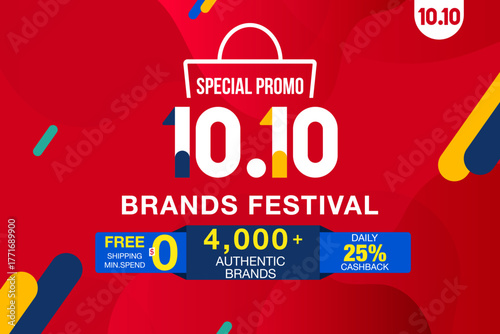 10.10 Shopping day sale banner template design special offer discount, shopping banner template. Super Brands Festival. Eps10 vector illustration