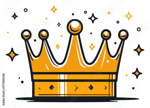 Golden crown vector illustration. Royal king or queen symbol for logo or icon design.