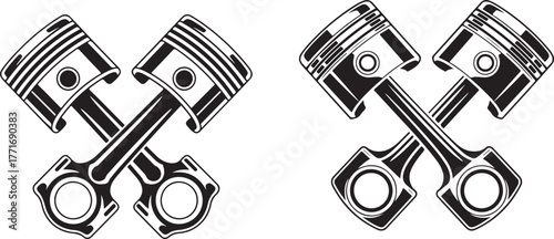 Crossed Pistons Illustration Black and White Engine Pistons Automotive Mechanical Parts
