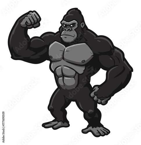 Armored Gorilla Warrior Mascot Flexing – Strong Ape Fighter Vector