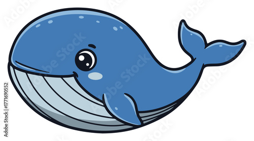 Cute Cartoon Whale Vector Illustration. Adorable Blue Sea Animal Character for Kids.