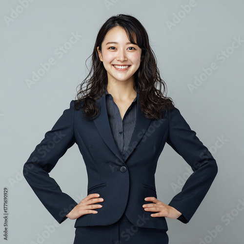 Wallpaper Mural 笑顔で両手を腰に当てる自信あふれるビジネスウーマンのポートレート Torontodigital.ca