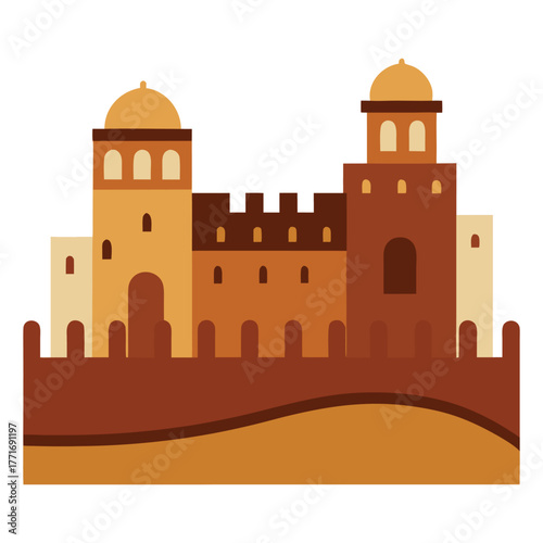 Ancient orthodox church architecture vector illustration of a stone castle tower against the sky