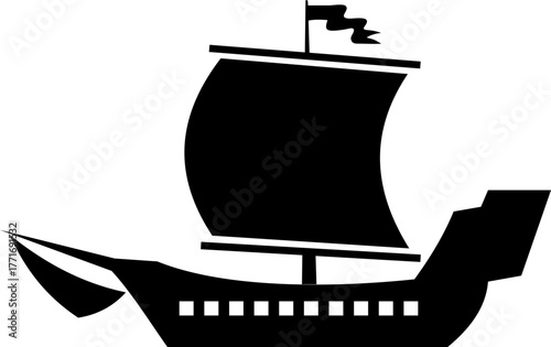 Ferry or Passenger Boat Silhouette Vector