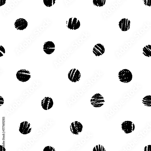 Black Chalk Style Polka Dot Pattern in Chessboard Layout
