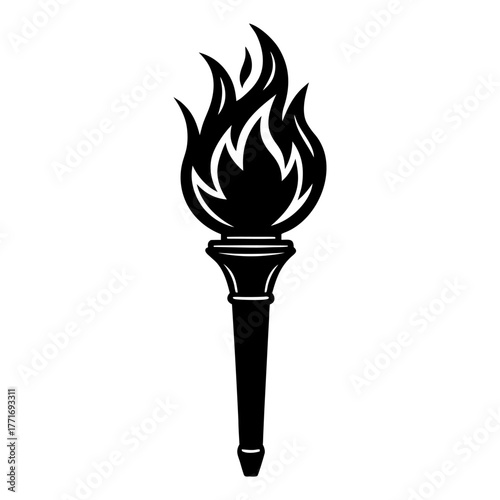 Vector illustration of a black  fire torch with a white background silhouette