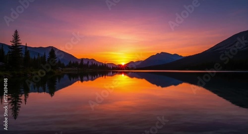 sunset over lake Seamless looping 4k time-lapse animation video background 
