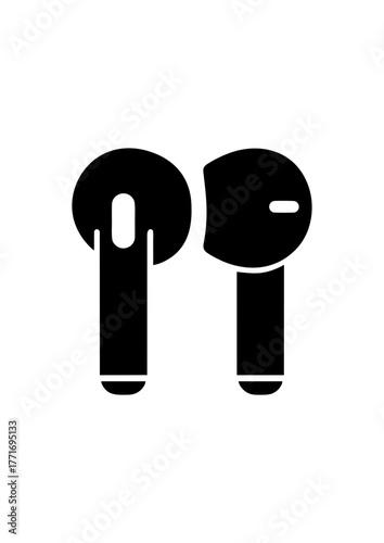 Flat design of airbuds vector in black and white perfect for apps, website, logo or sign 